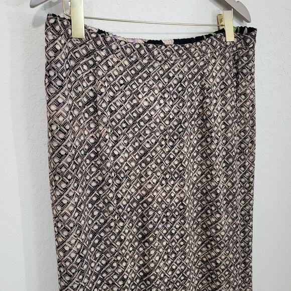 Reversible Skirt Womens Size L Midi Length Floral Geometric Pull On Elastic - Picture 13 of 16